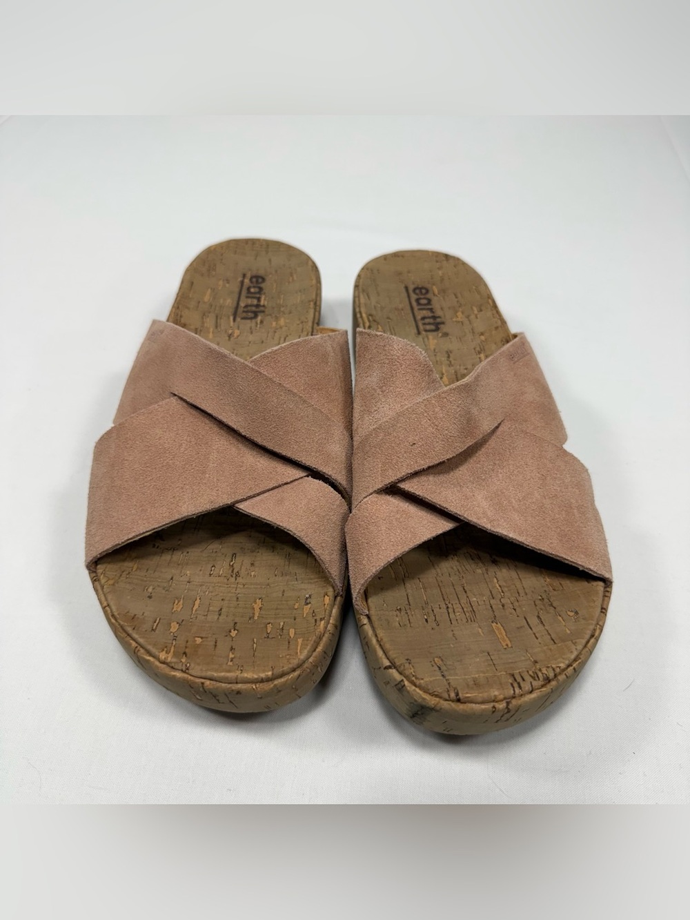 Crossband Cork Platform Earth Taupe‎ Suede Slide Sandal Size 10 10M